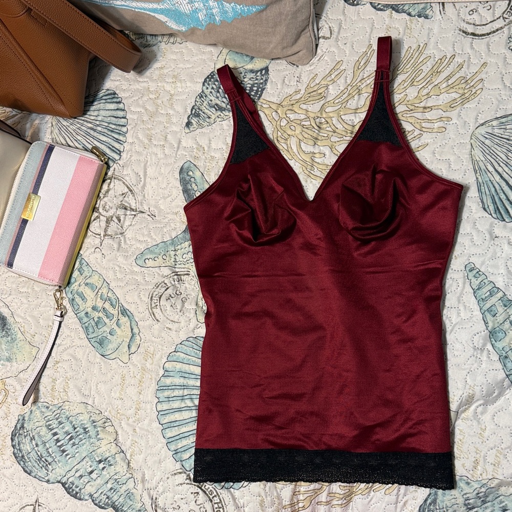 Ruby Ribbon Deep Red Camisole with Black Lace